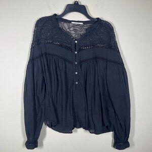 Pomandere Women's Black Long Sleeve Lace Blouse Top 2XL (Oversized)!